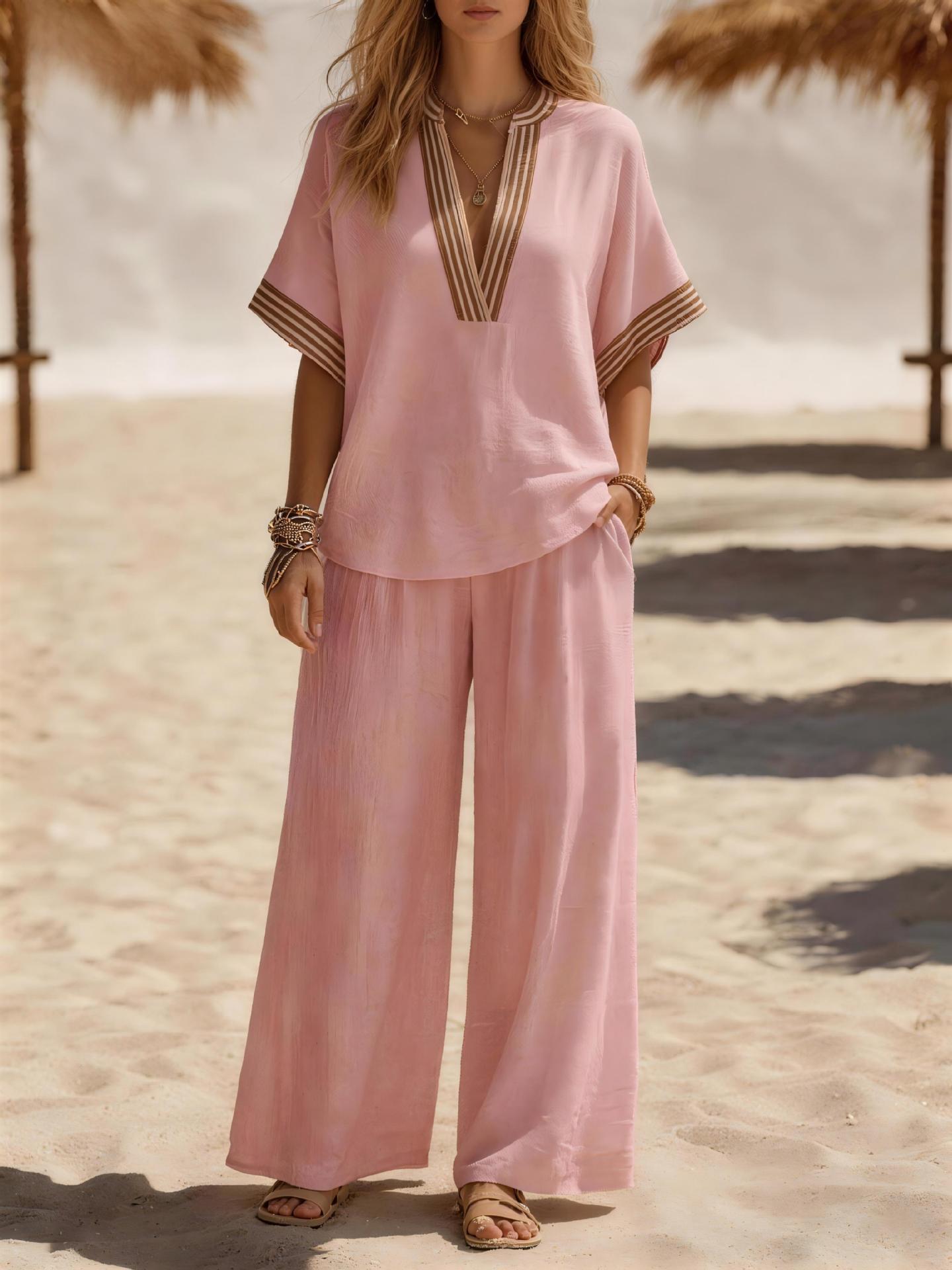 Womens Sleeveless Solid-color Top And Wide-leg Pants Set