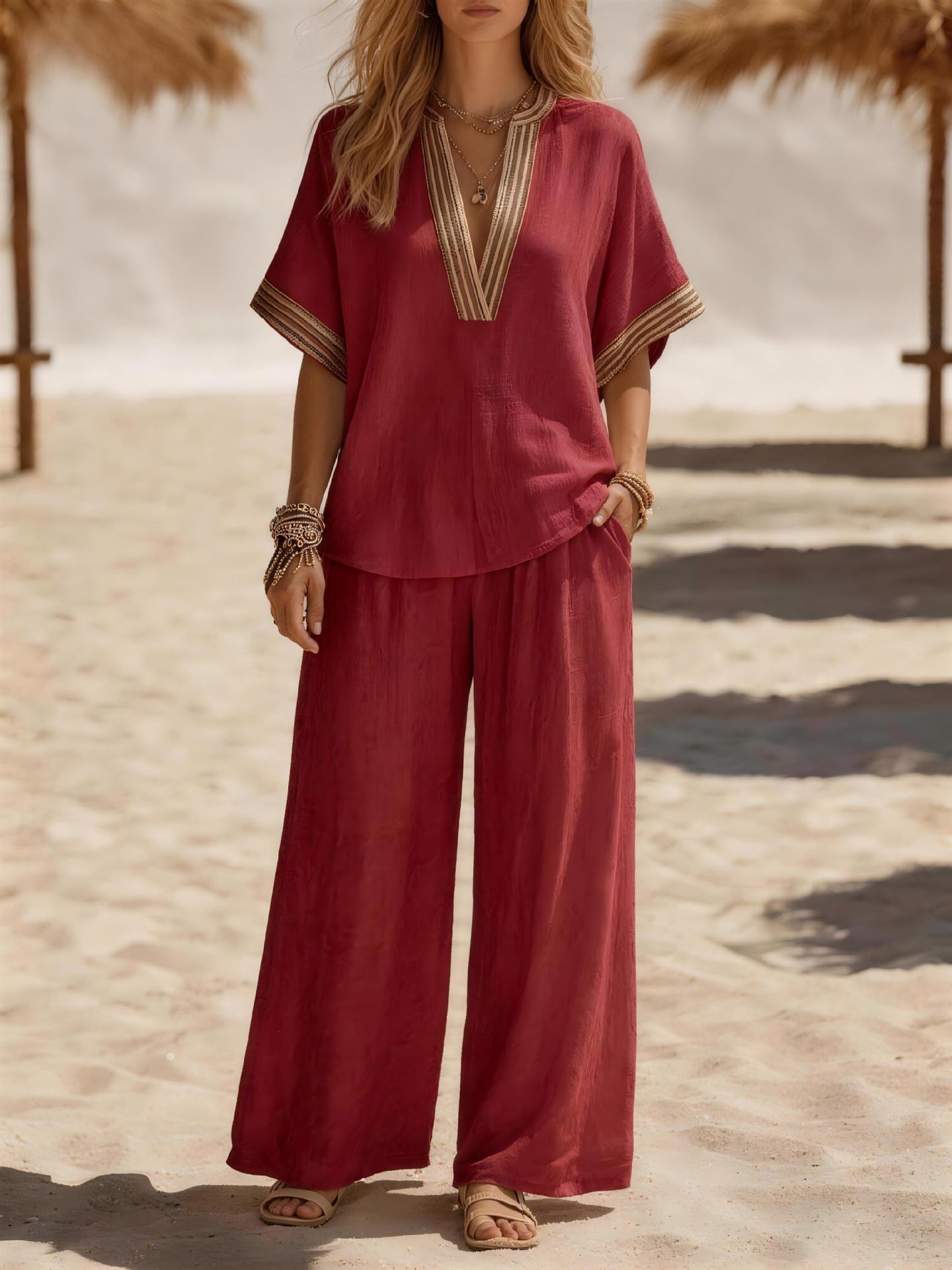 Womens Sleeveless Solid-color Top And Wide-leg Pants Set