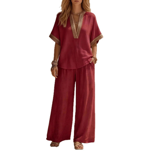 Womens Sleeveless Solid-color Top And Wide-leg Pants Set