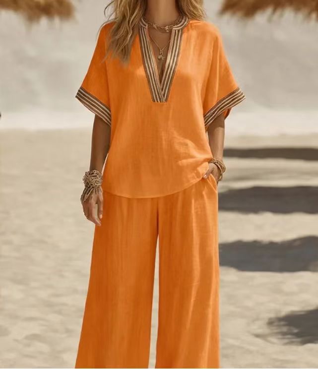 Womens Sleeveless Solid-color Top And Wide-leg Pants Set