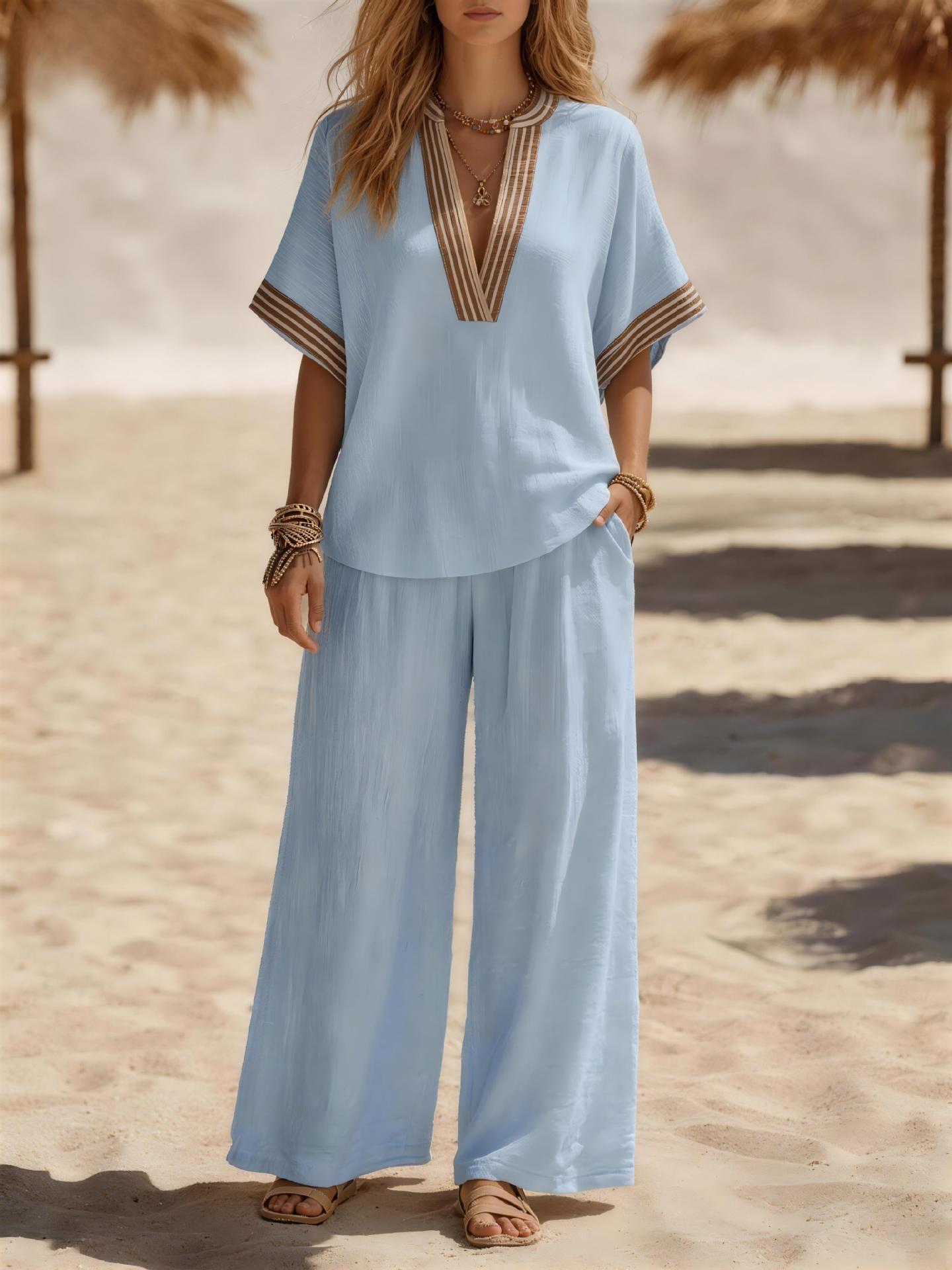 Womens Sleeveless Solid-color Top And Wide-leg Pants Set