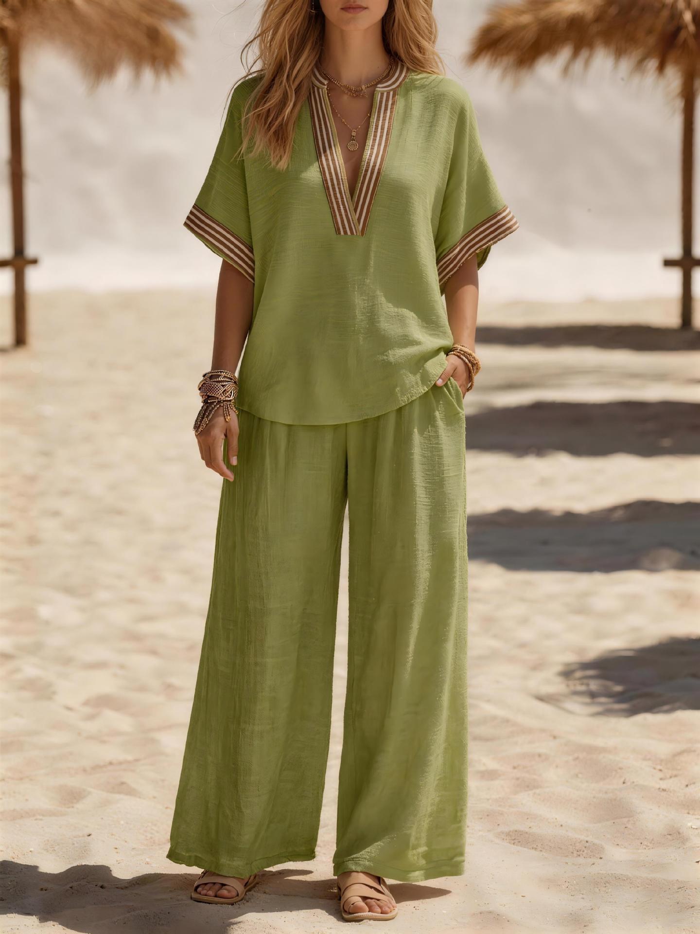 Womens Sleeveless Solid-color Top And Wide-leg Pants Set