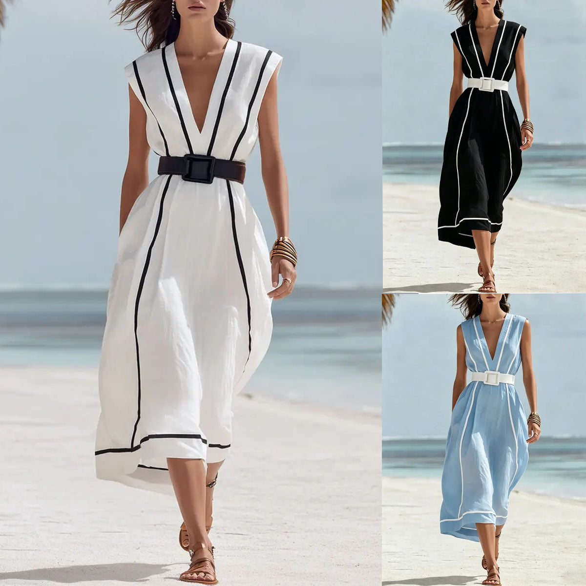 Women's Striped Casual Beach-style Dress