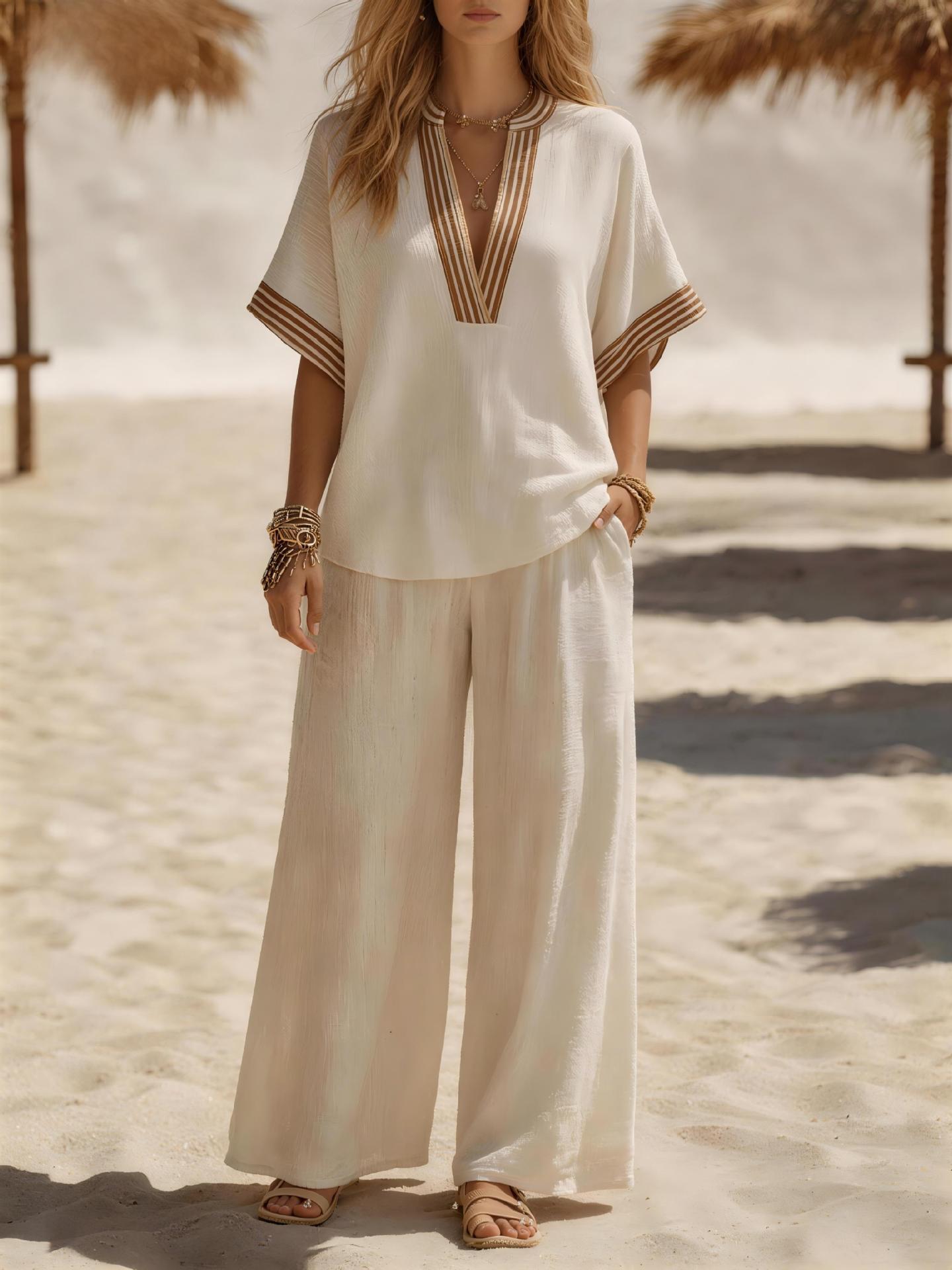 Womens Sleeveless Solid-color Top And Wide-leg Pants Set